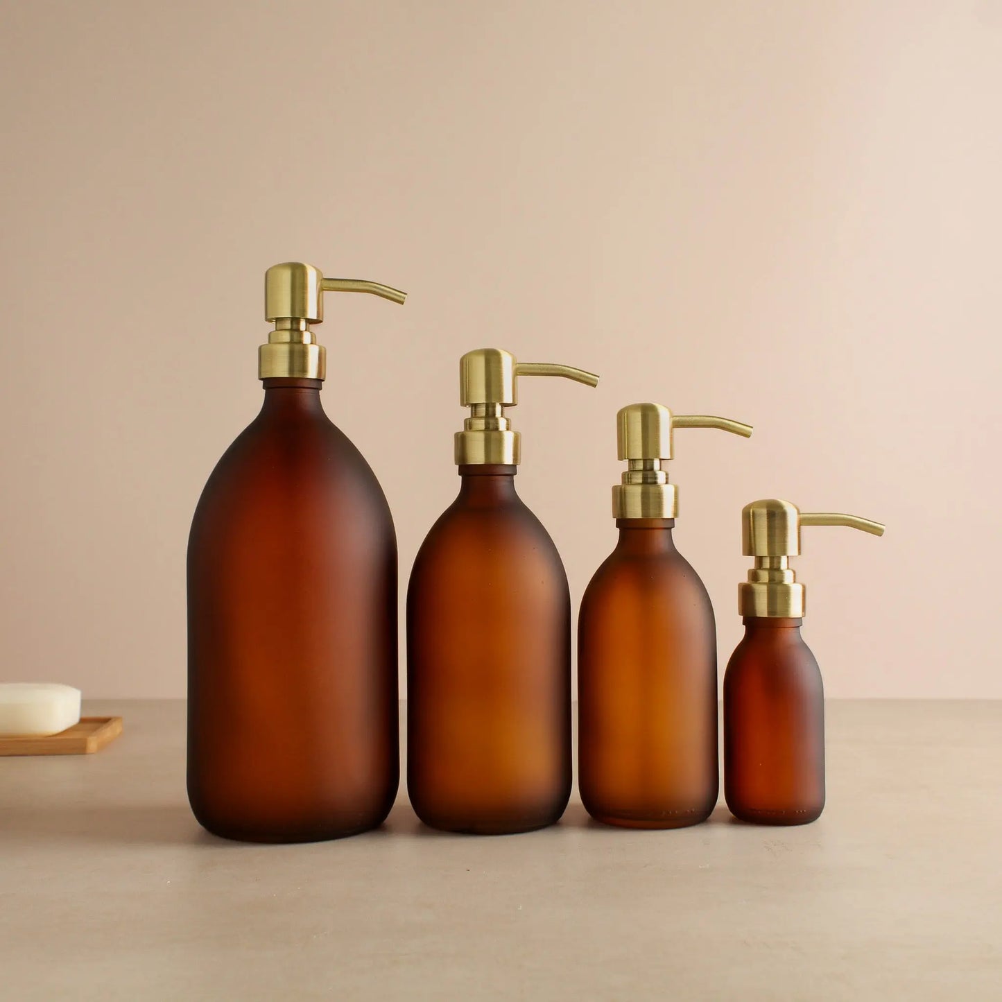Frosted Amber Glass Dispenser Bottle With Gold Pump Namie Home