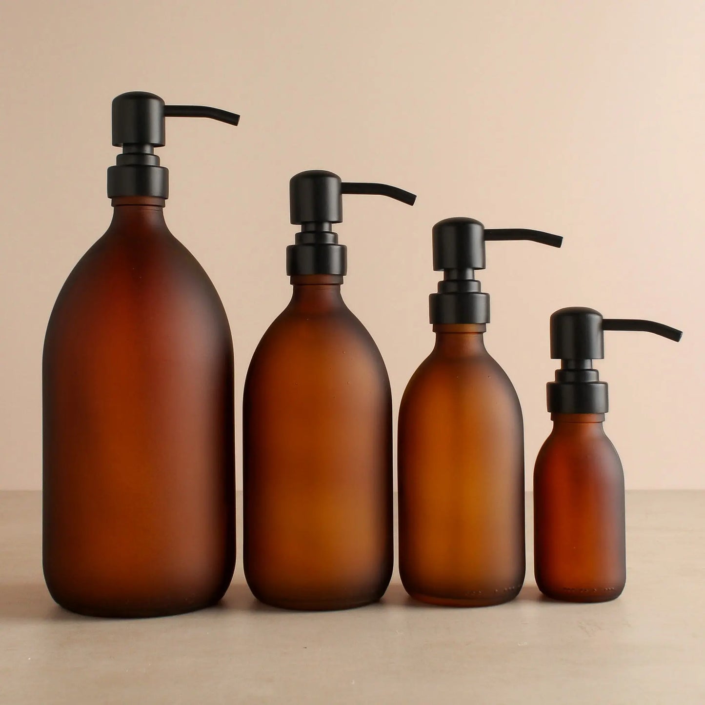 Frosted Amber Glass Dispenser Bottle With Matte Black Pump Namie Home