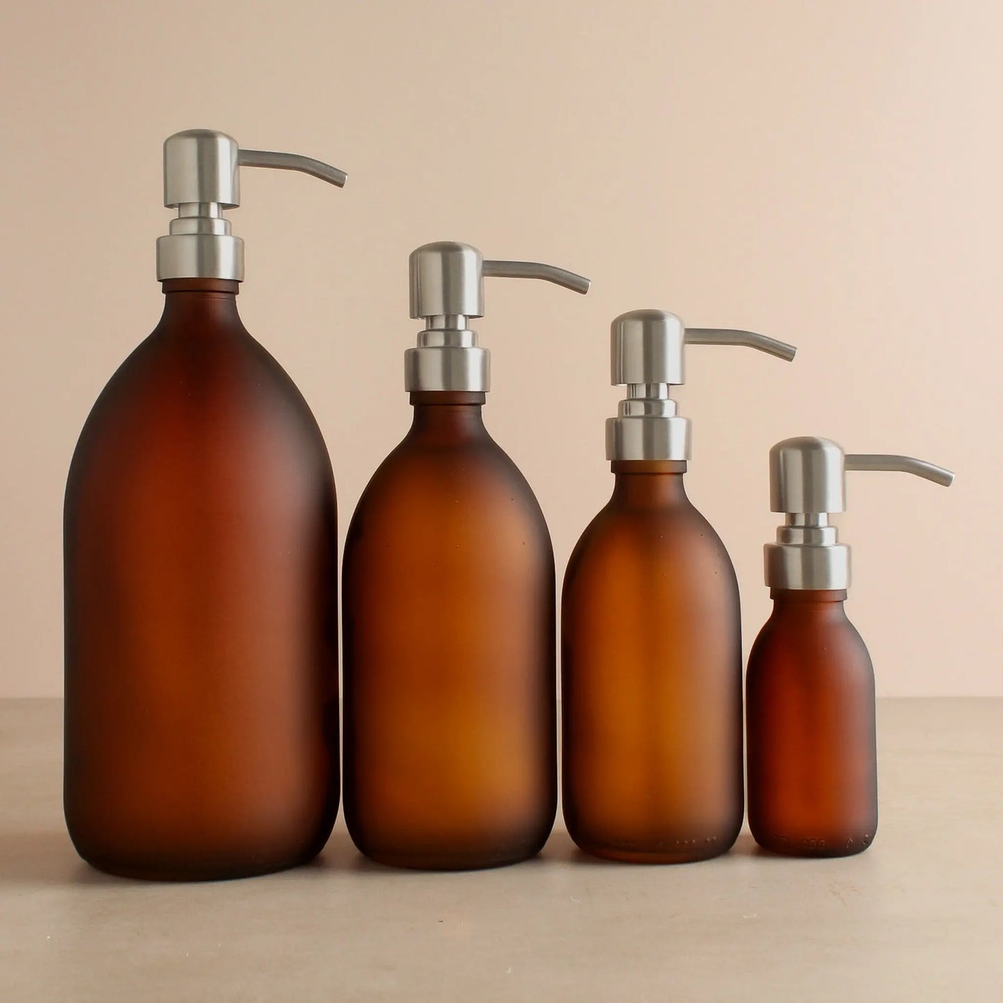 Frosted Amber Glass Dispenser Bottle With Silver Pump Namie Home