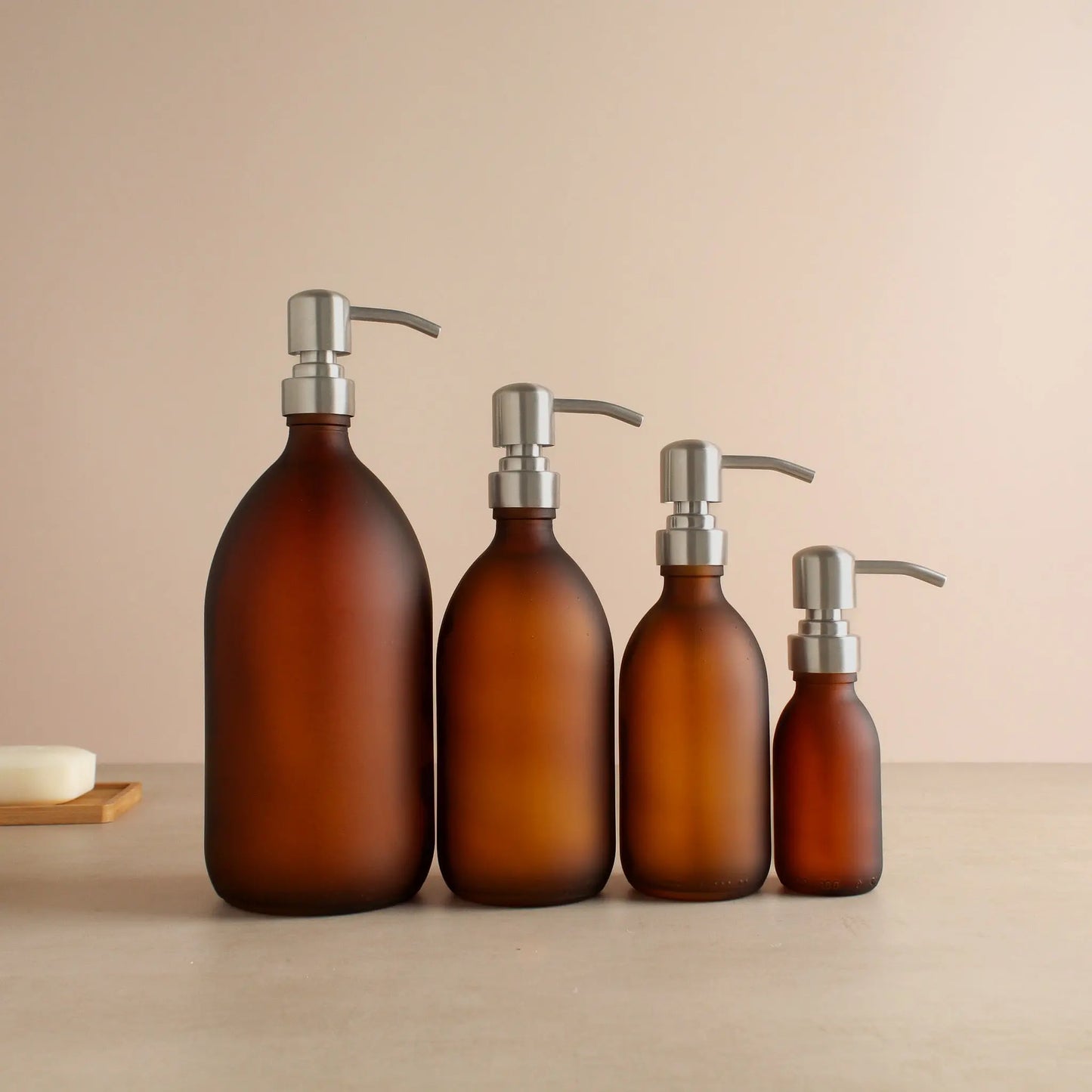 Frosted Amber Glass Dispenser Bottle With Silver Pump Namie Home