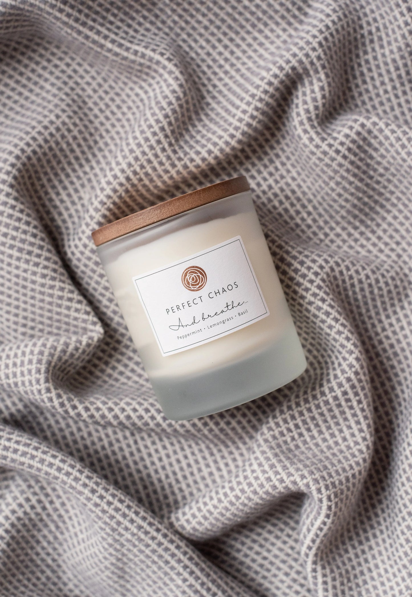 Frosted Glass Candle - And Breathe - Peppermint, Lemongrass and Basil Perfect Chaos
