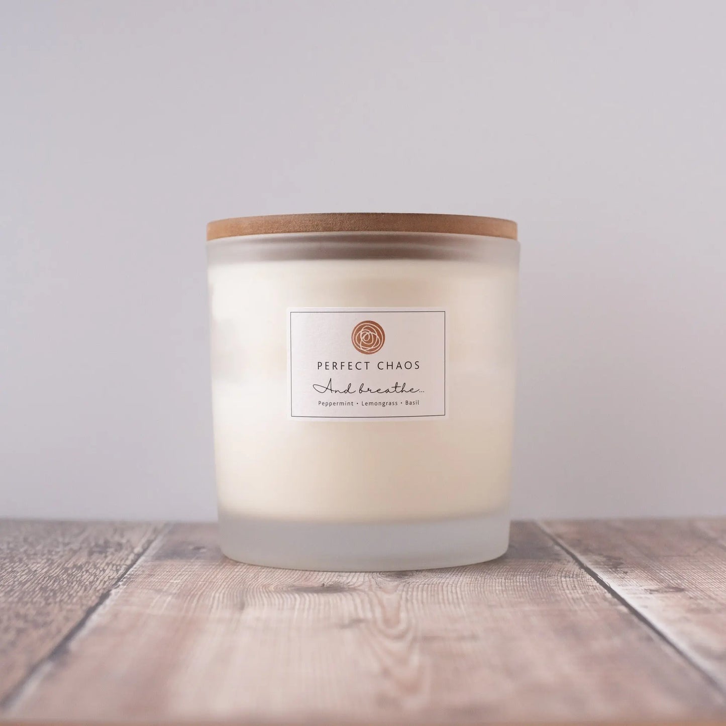 Frosted Glass Candle - And Breathe - Peppermint, Lemongrass and Basil Perfect Chaos