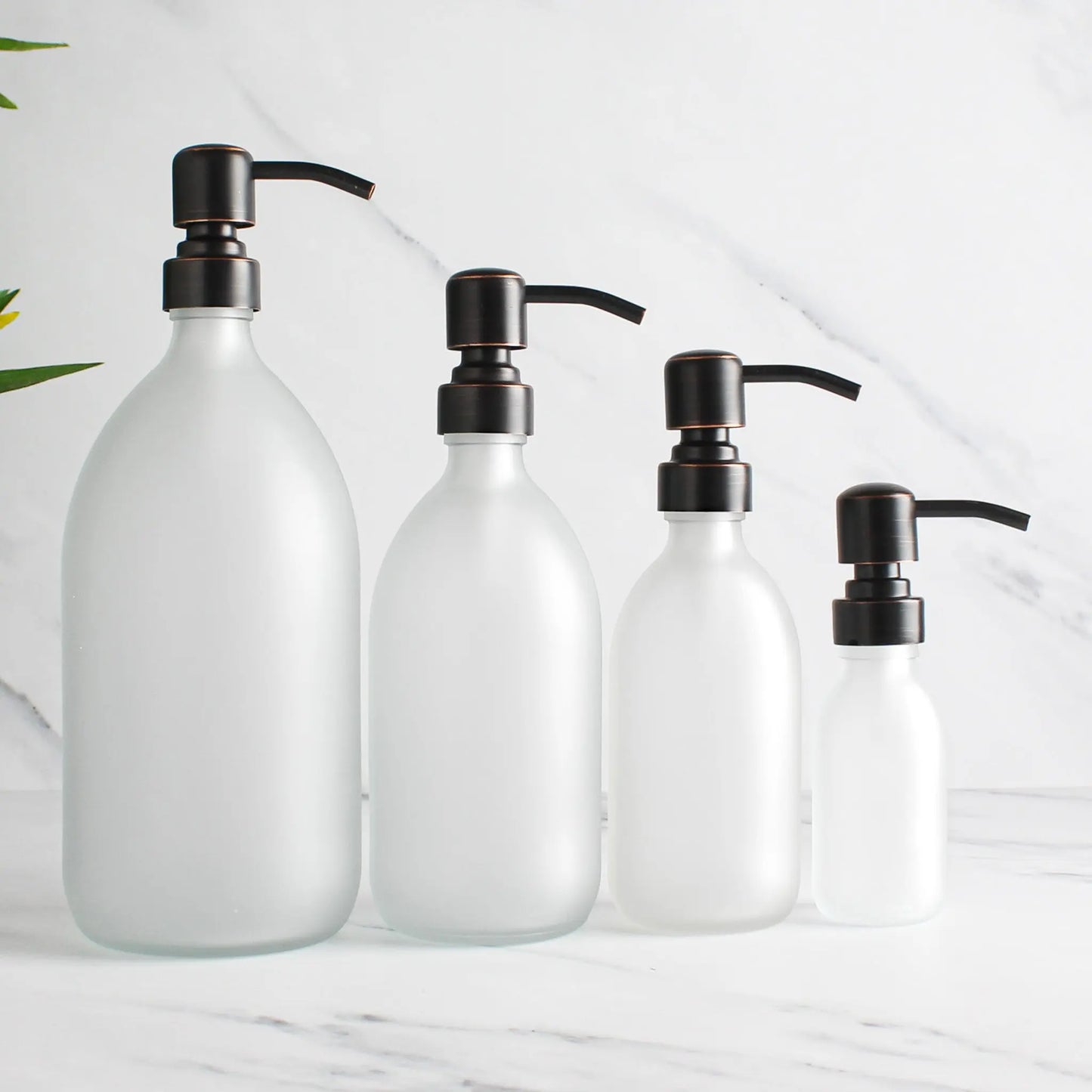 Frosted White Glass Dispenser Bottle With Black/Copper Pump Namie Home