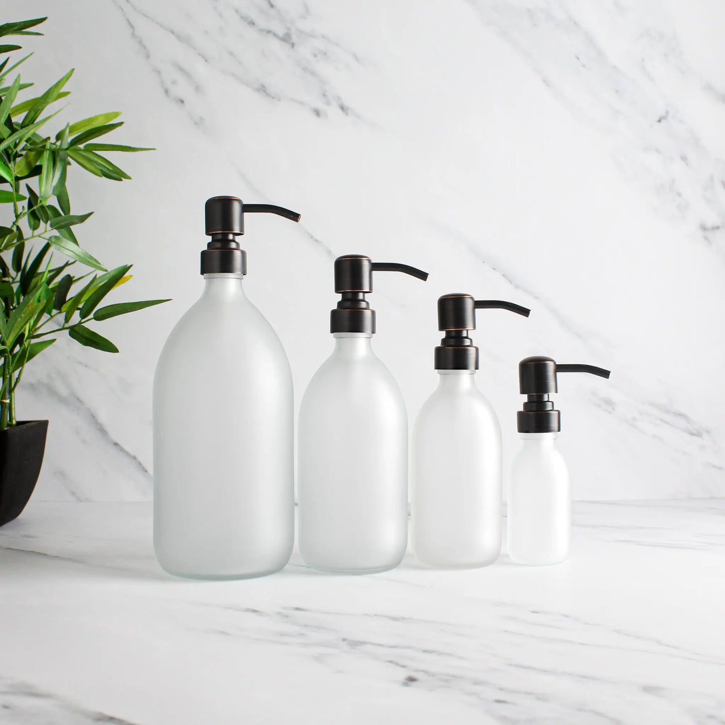 Frosted White Glass Dispenser Bottle With Black/Copper Pump Namie Home