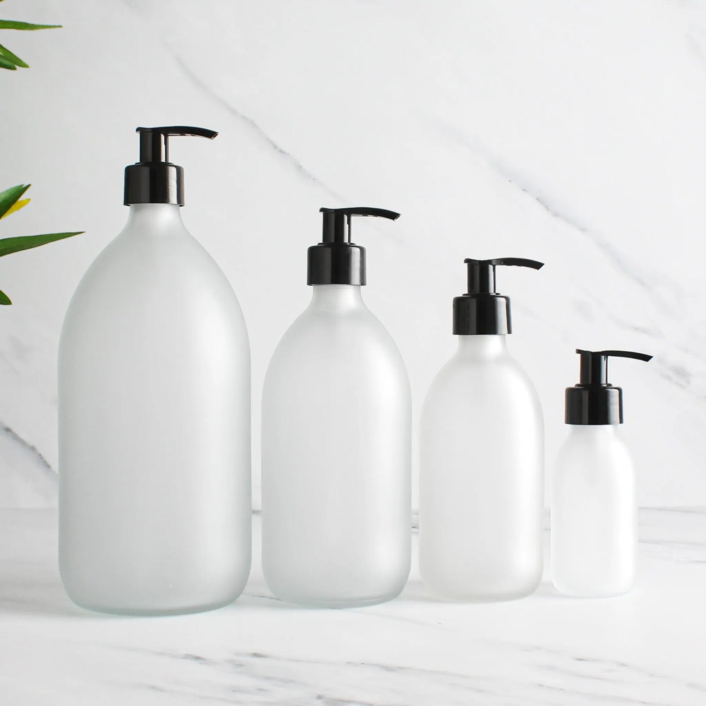 Frosted White Glass Dispenser Bottle With Black Pump Namie Home