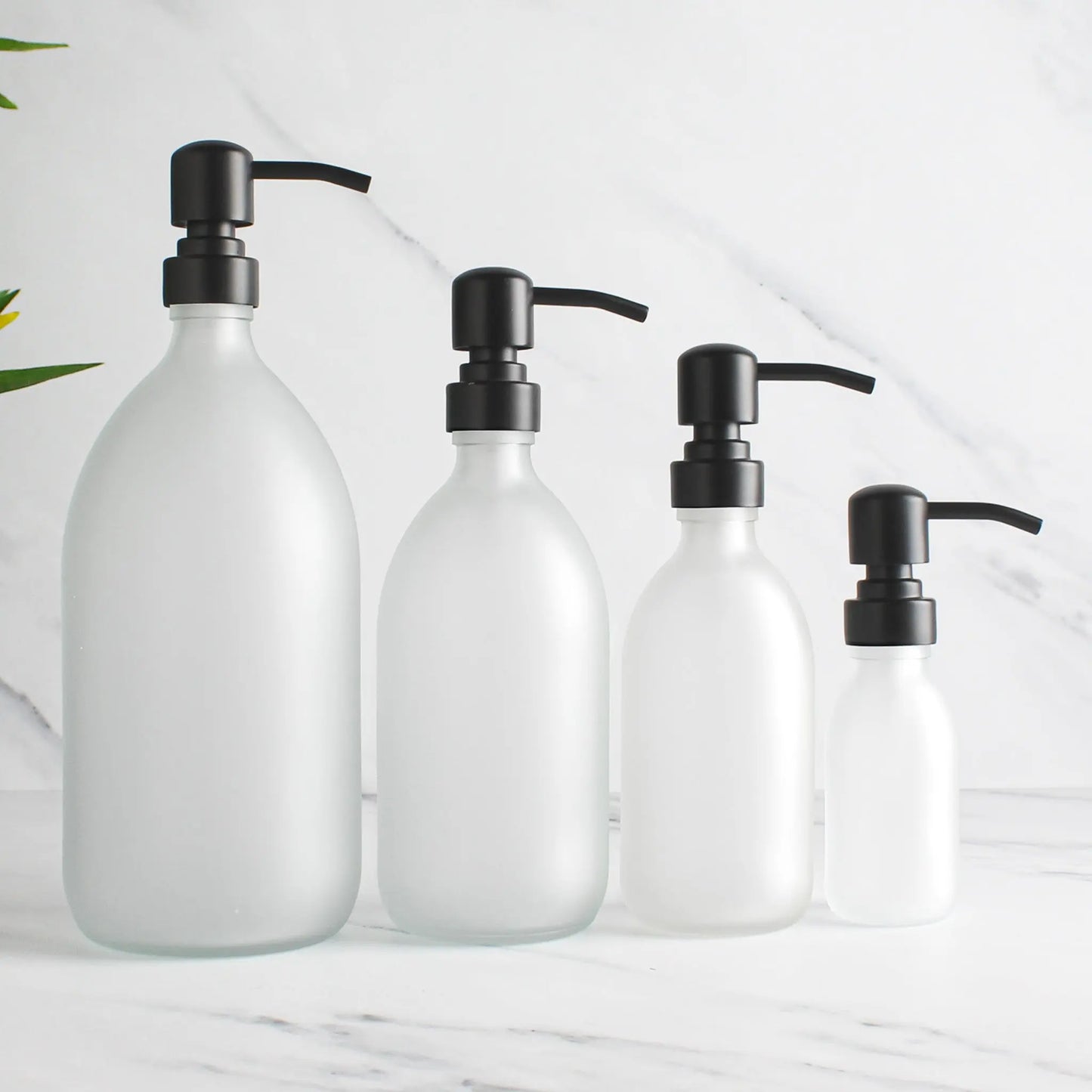 Frosted White Glass Dispenser Bottle With Matte Black Pump Namie Home