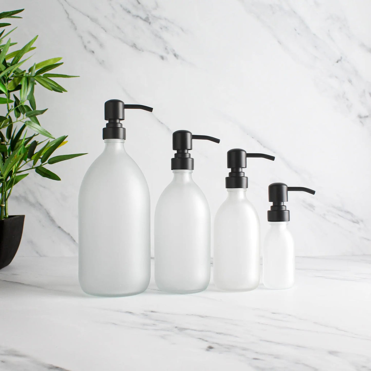 Frosted White Glass Dispenser Bottle With Matte Black Pump Namie Home