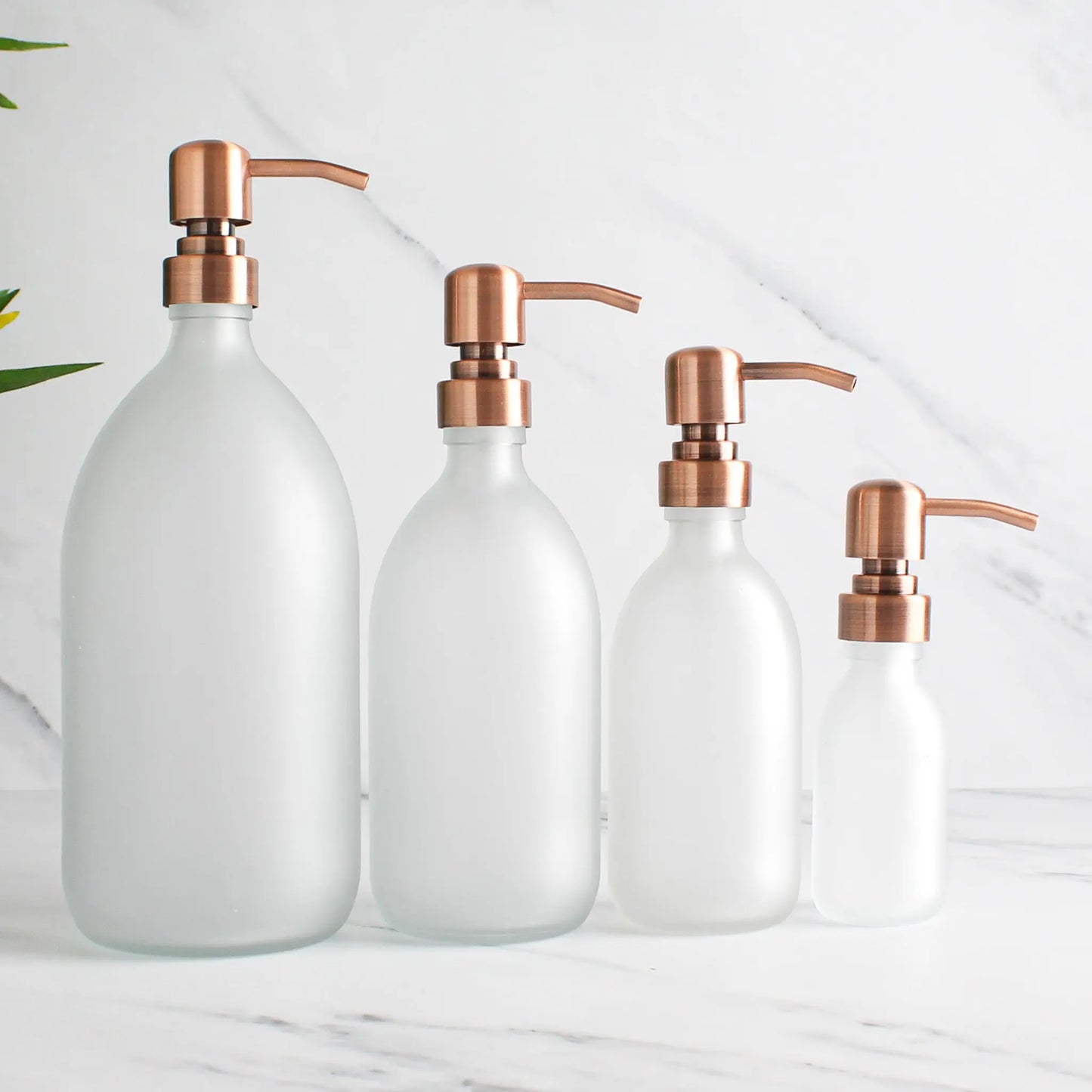 Frosted White Glass Dispenser Bottle With Rose Gold Pump Namie Home