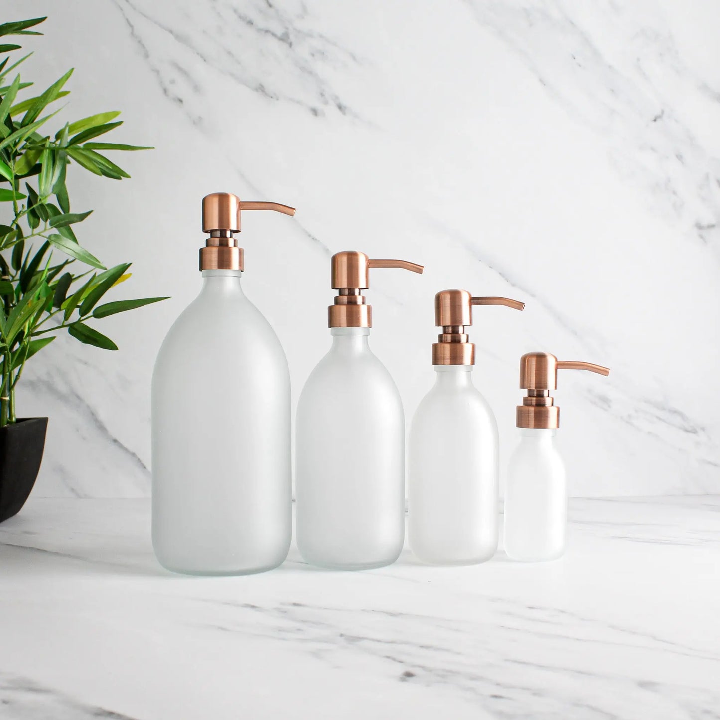 Frosted White Glass Dispenser Bottle With Rose Gold Pump Namie Home