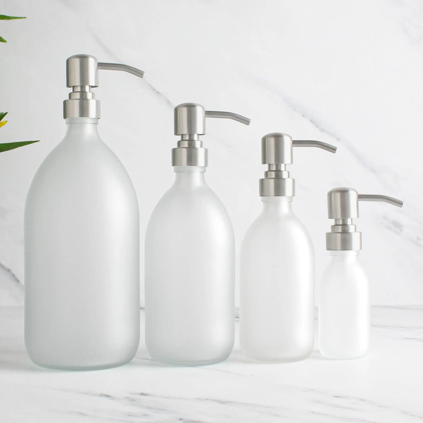 Frosted White Glass Dispenser Bottle With Silver Pump Namie Home