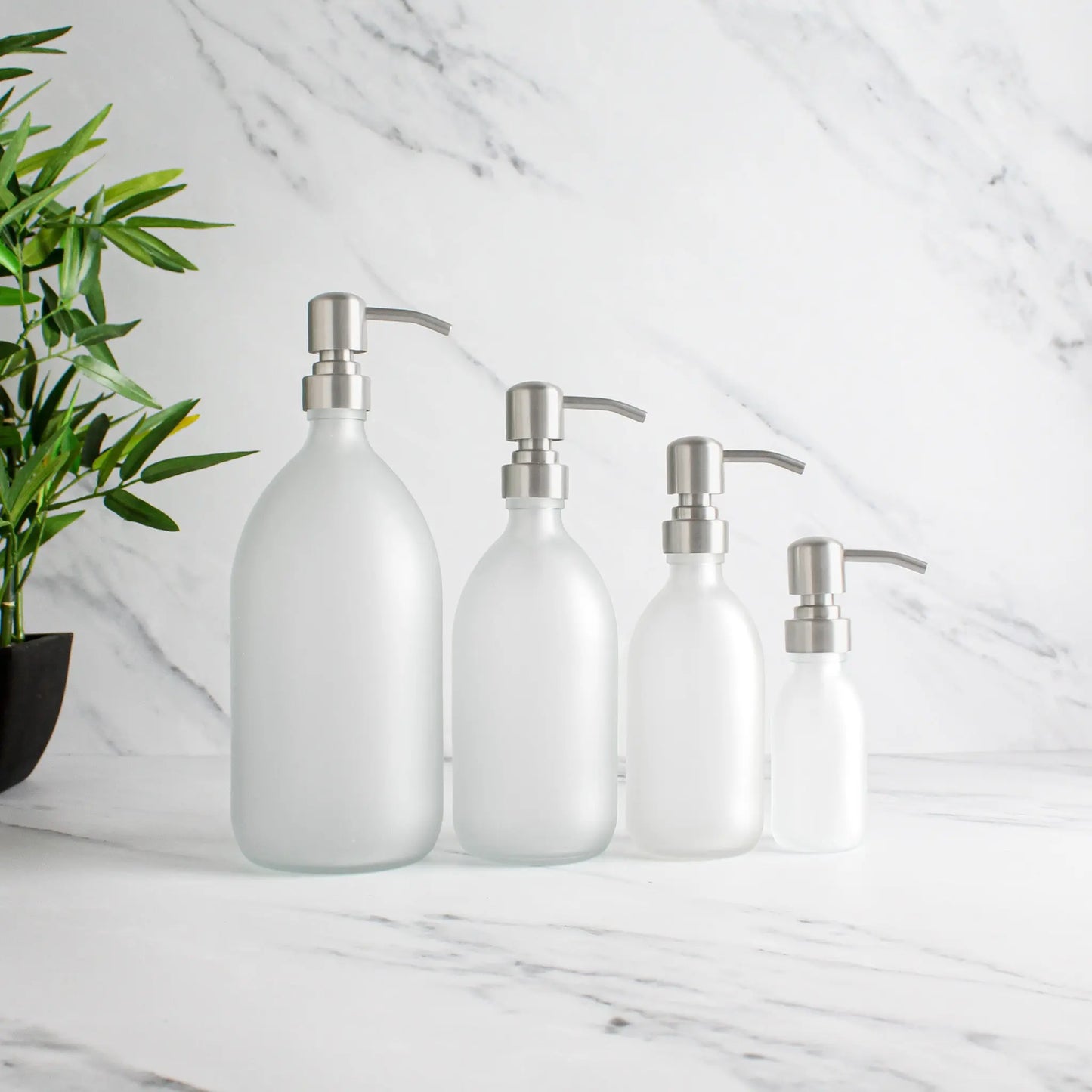 Frosted White Glass Dispenser Bottle With Silver Pump Namie Home