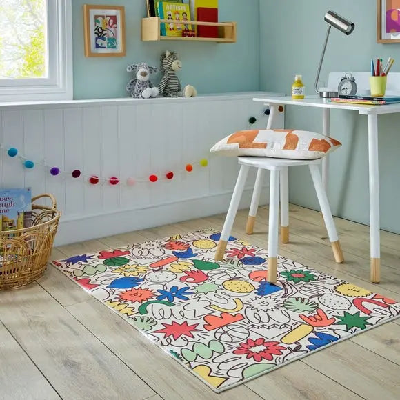 Funky Doodles Washable Faux Fur Rug Dunelm