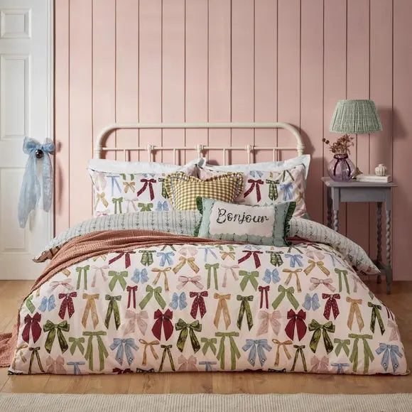 Furn Noortje Bows Reversible Duvet Cover and Pillowcase Set Dunelm