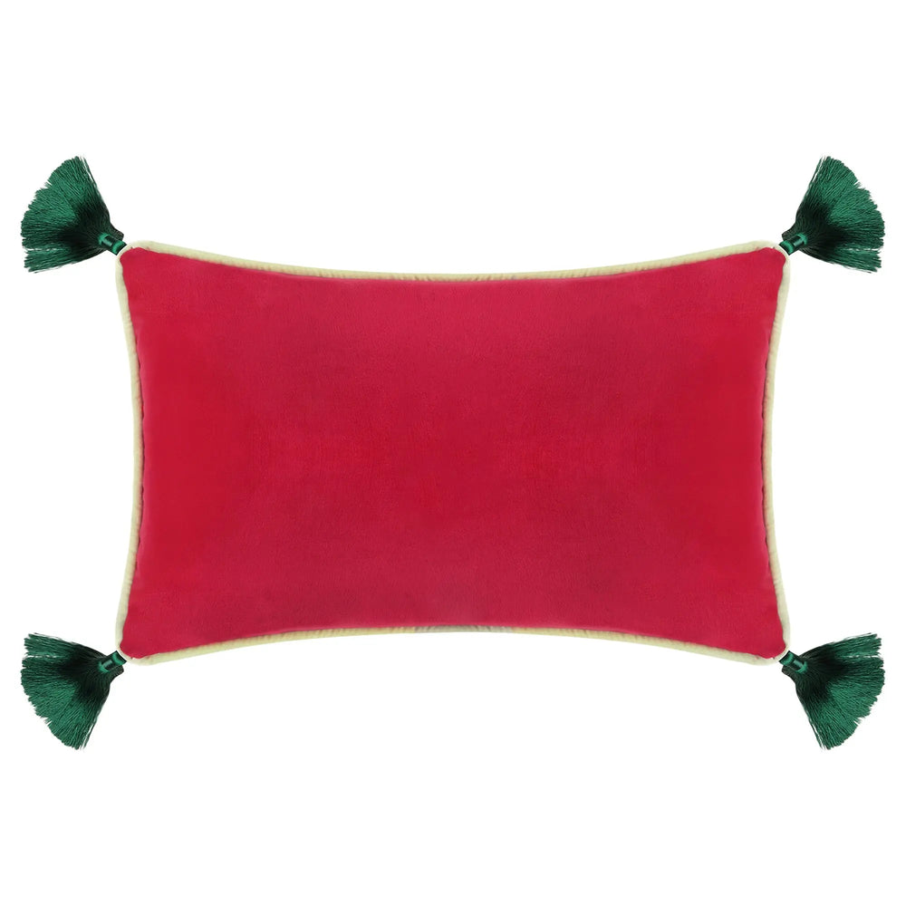 Fuschia Velvet Rectangular Cushion With Tassels Bivain