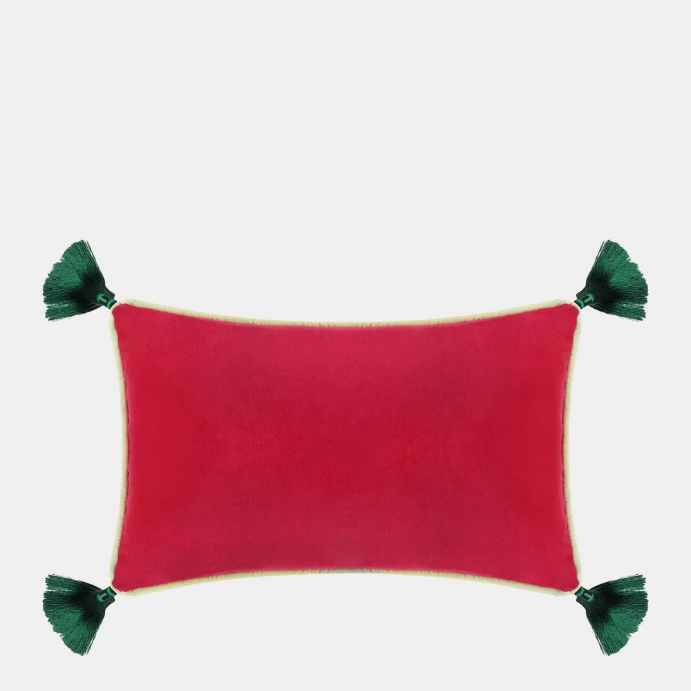 Fuschia Velvet Rectangular Cushion With Tassels Bivain
