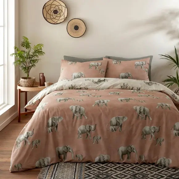 Fusion Ella Elephant Reversible Duvet Cover and Pillowcase Set Dunelm