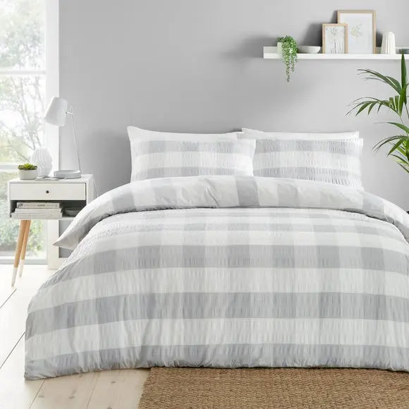 Fusion Seersucker Gingham Duvet Cover and Pillowcase Set Dunelm