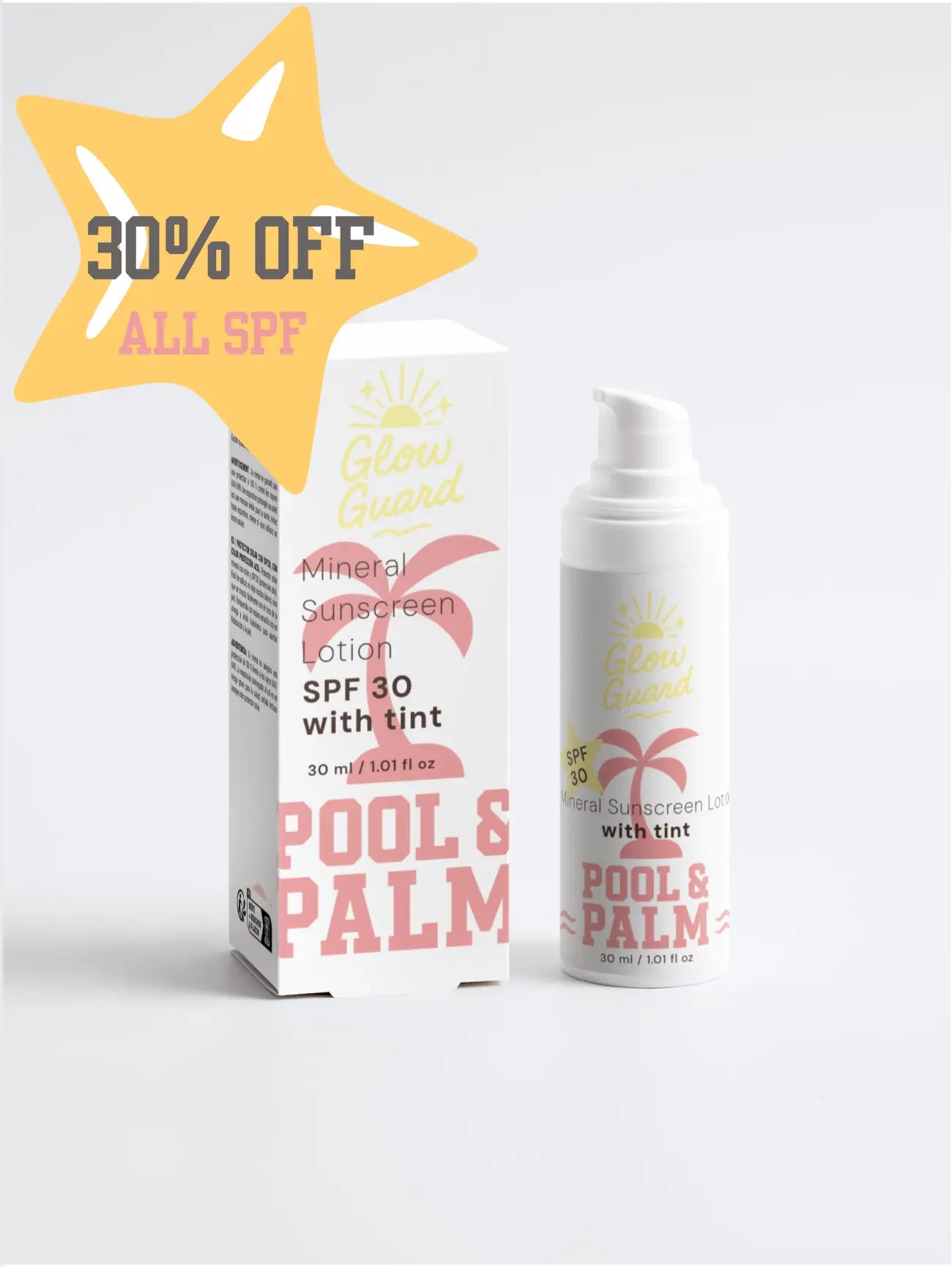 GLOW GUARD LOTION: Sunscreen SPF30, with tint (30ml) Pool & Palm