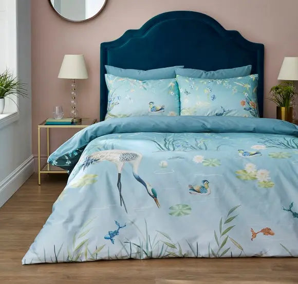 Garden Cranes Blue Duvet Cover and Pillowcase Set Dunelm