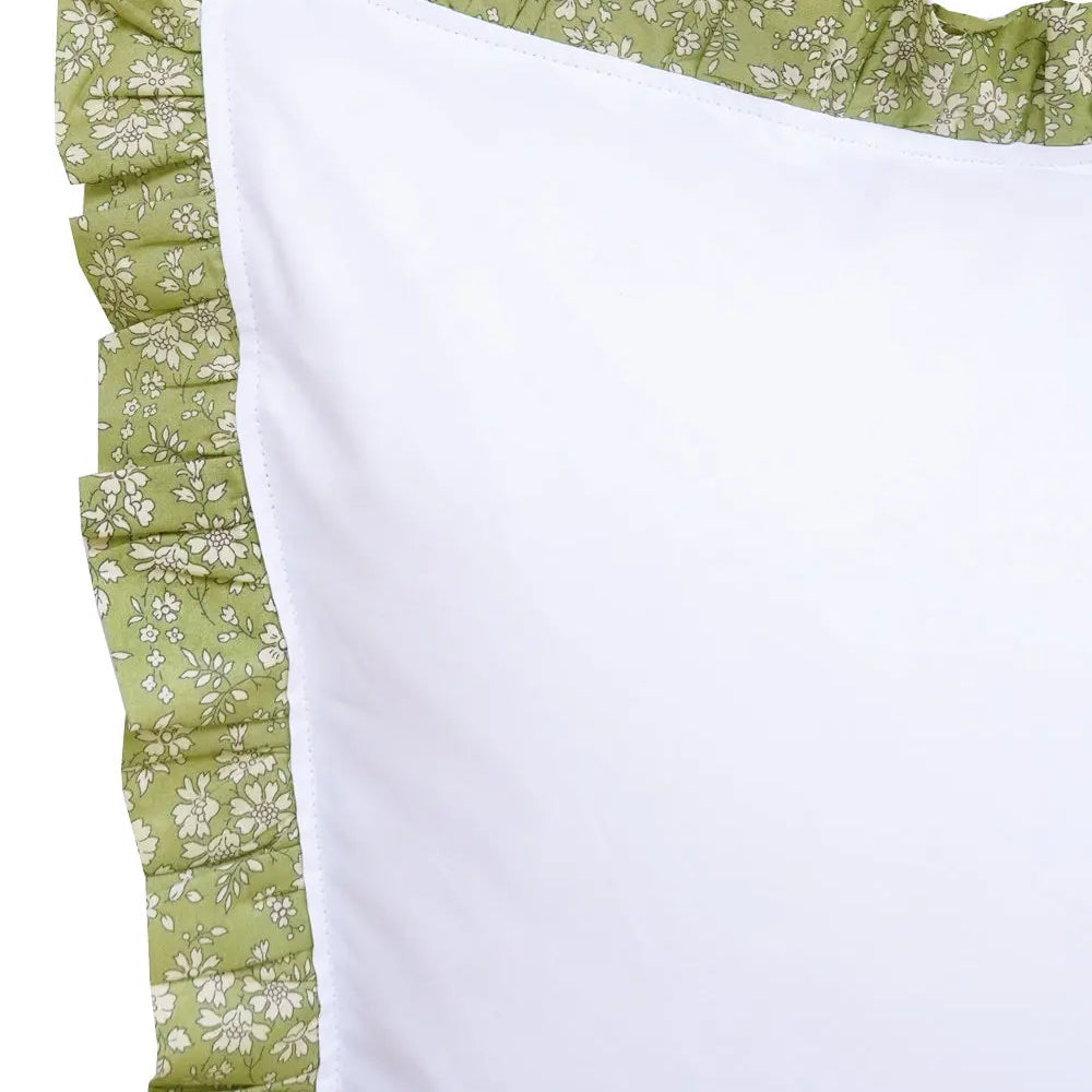 Gathered Edge Pillowcase in White With Liberty Fabric CAPEL PISTACHIO Coco & Wolf