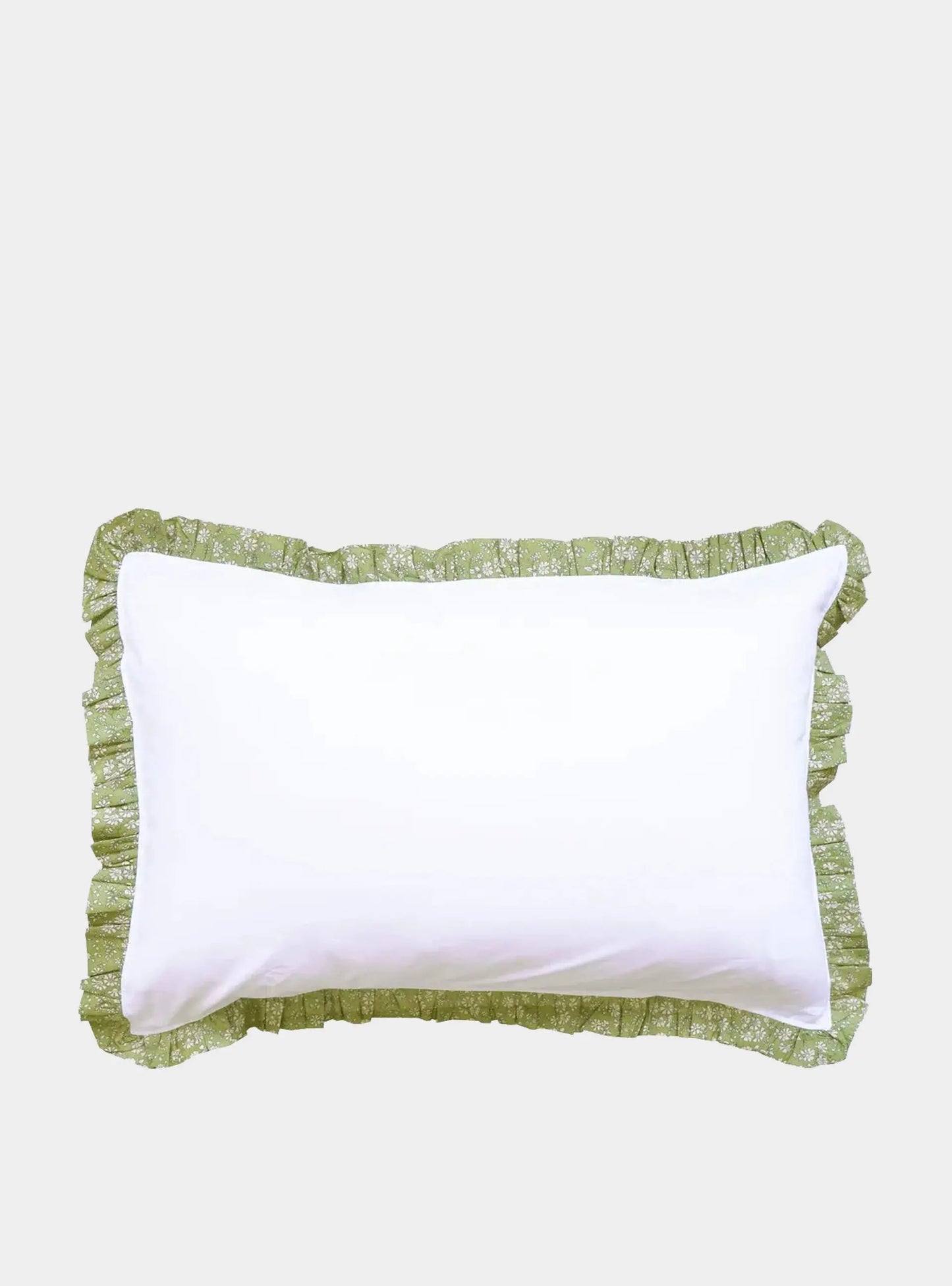 Gathered Edge Pillowcase in White With Liberty Fabric CAPEL PISTACHIO Coco & Wolf