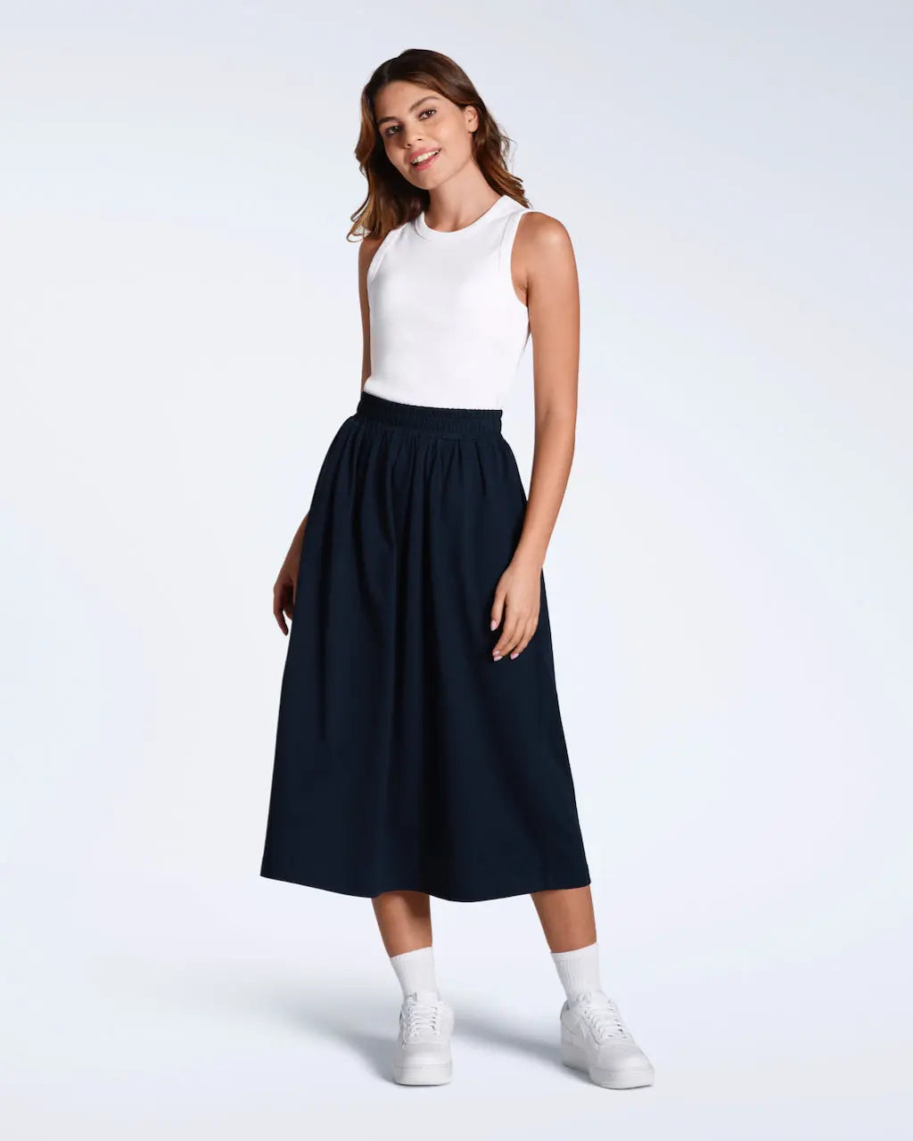 Gathered Organic Midi Skirt PLAINANDSIMPLE