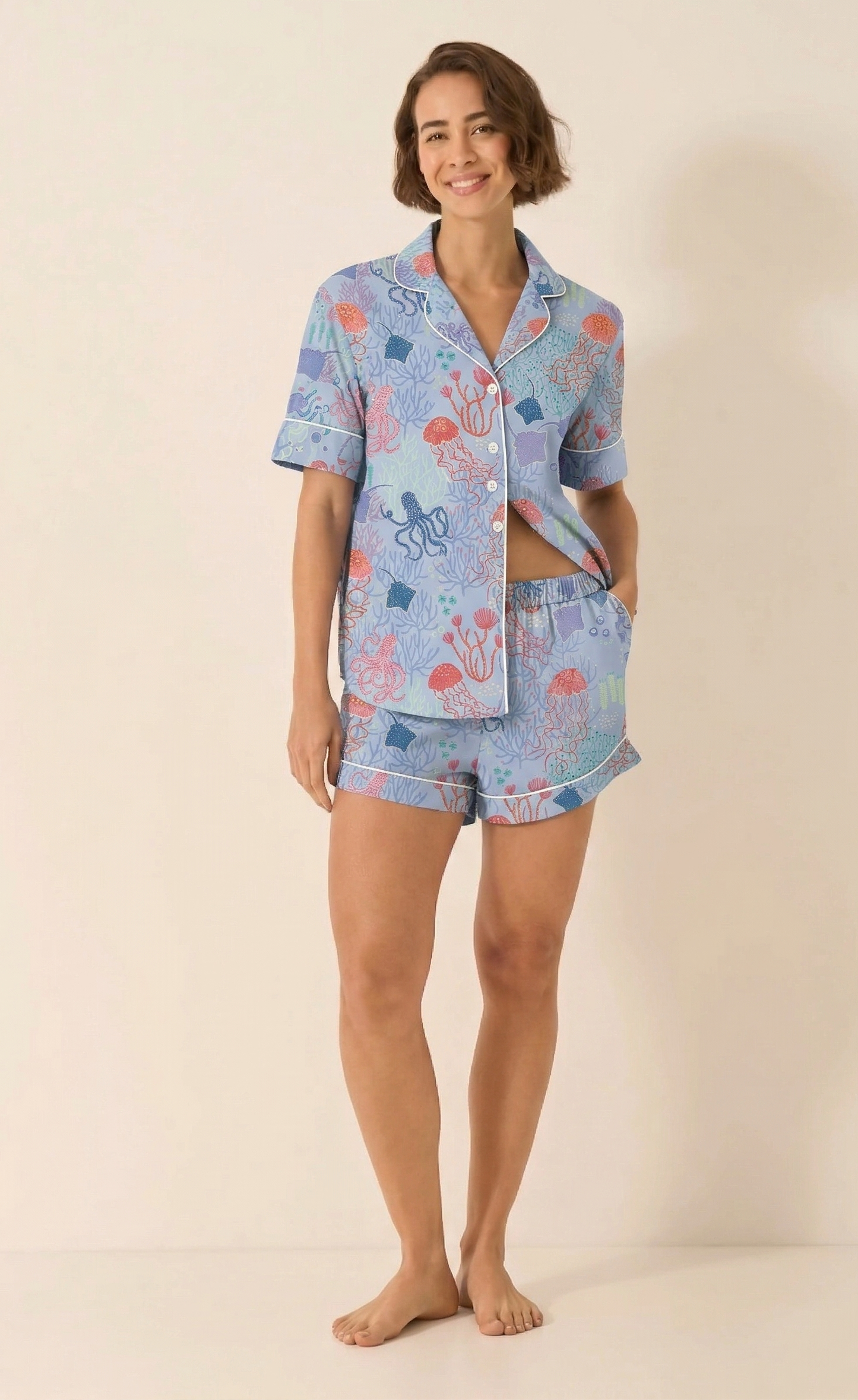 Blue Sea Women's Short Sleeve Cotton Pyjama Short Set Myza