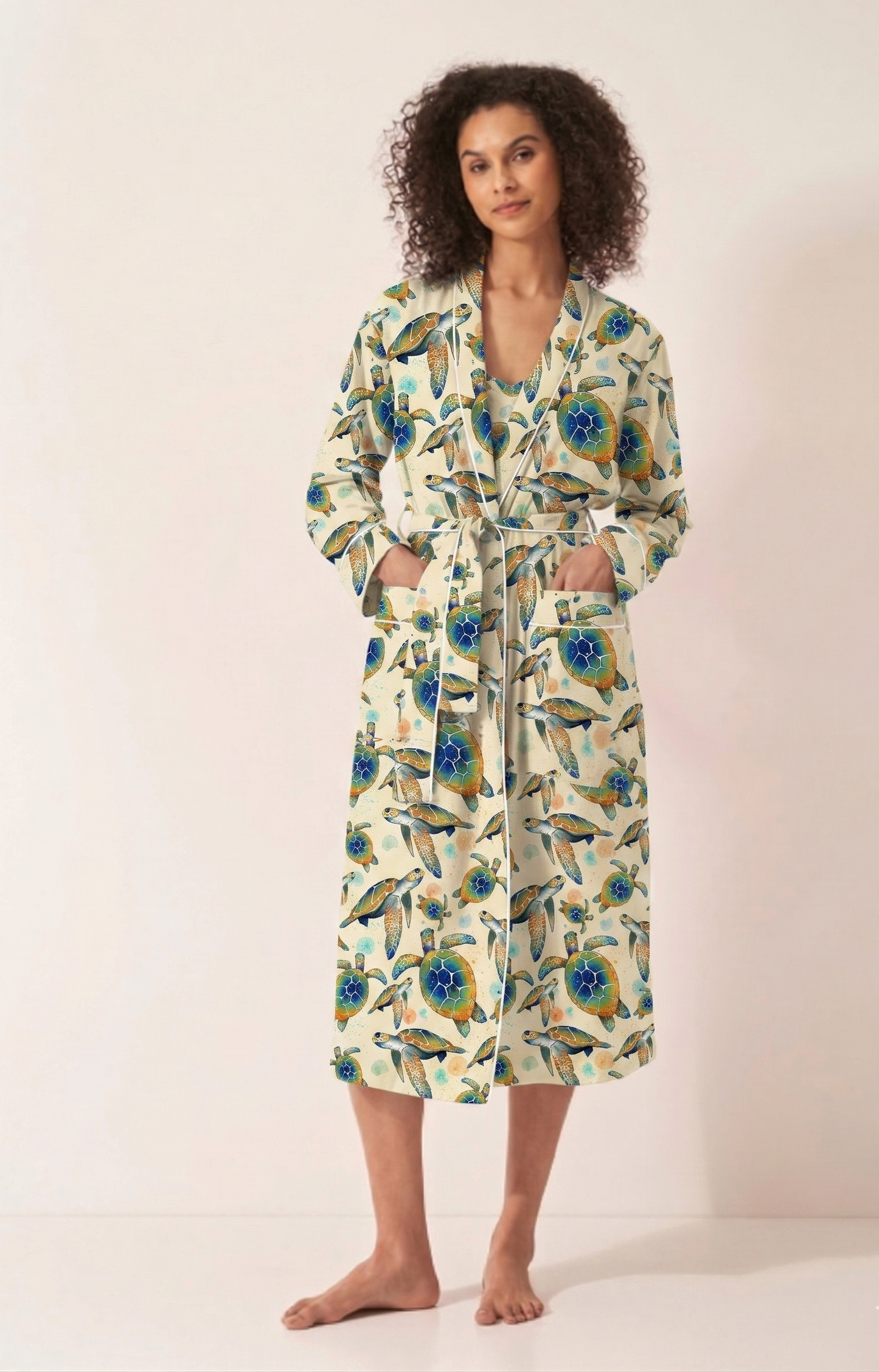 Turtles Parrots Cotton Robe Myza