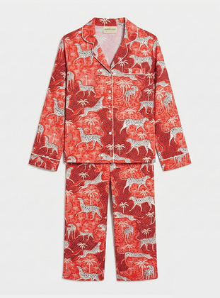 Snow Leopard on Red Women's Satin Pyjama Trouser Set