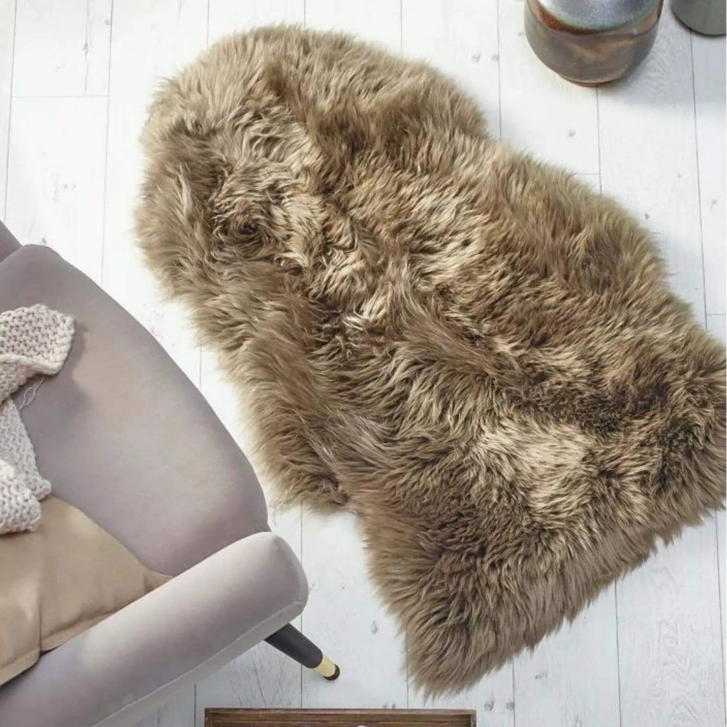 Genuine Khaki/Taupe Sheepskin Faux Fur Rug The Rugs