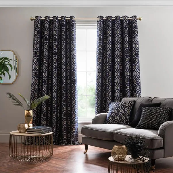 Geo Cut Velvet Eyelet Curtains Dunelm