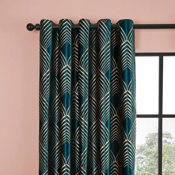 Geo Foil Eyelet Curtains Dunelm