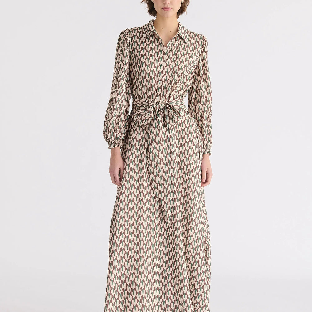Geometric Print Maxi Shirt Dress Paisie
