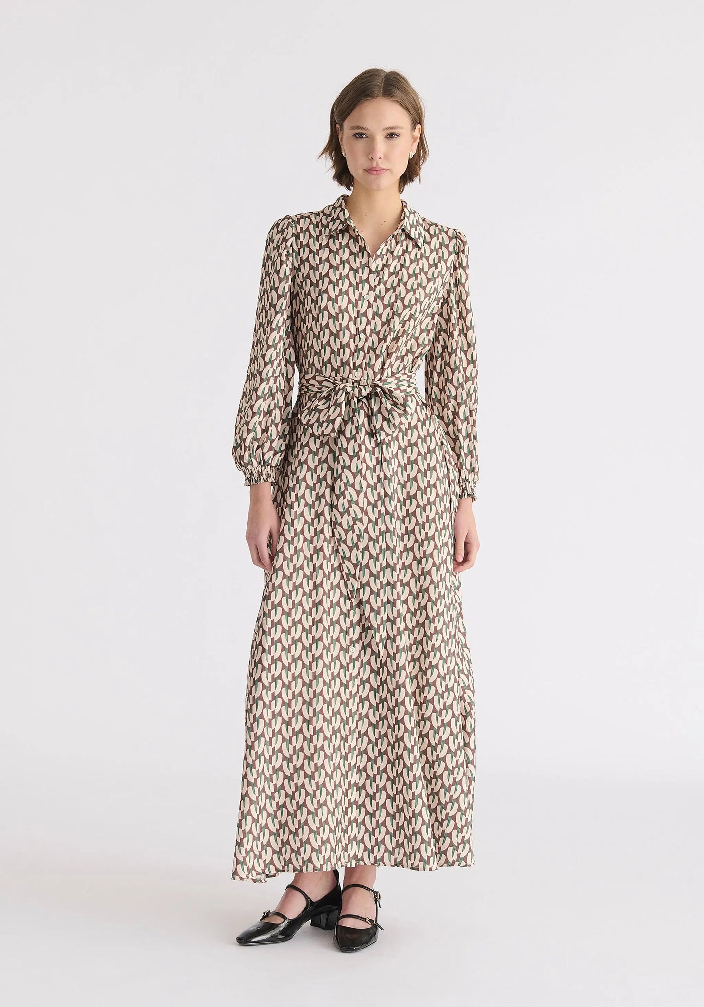Geometric Print Maxi Shirt Dress Paisie