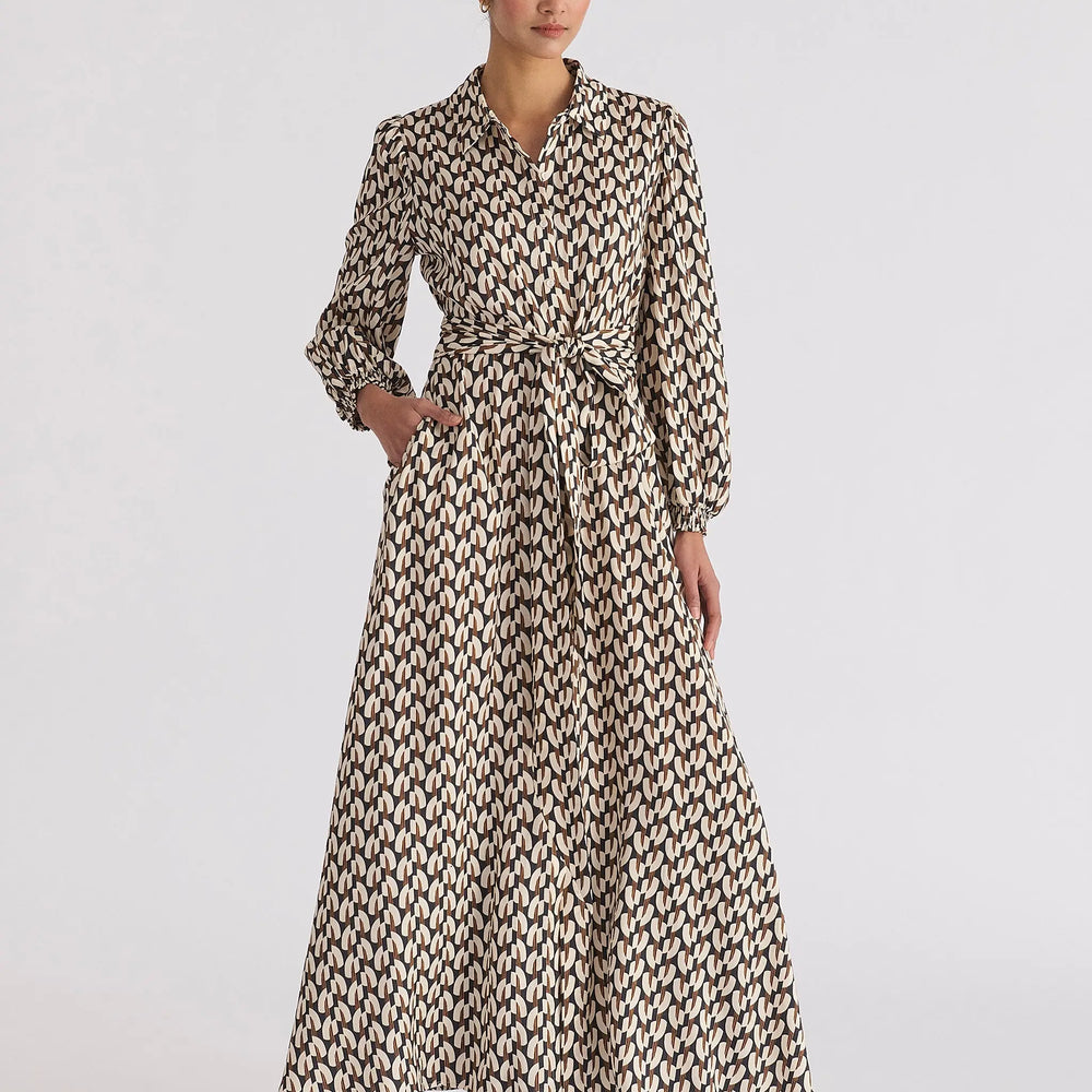 Geometric Print Maxi Shirt Dress Paisie