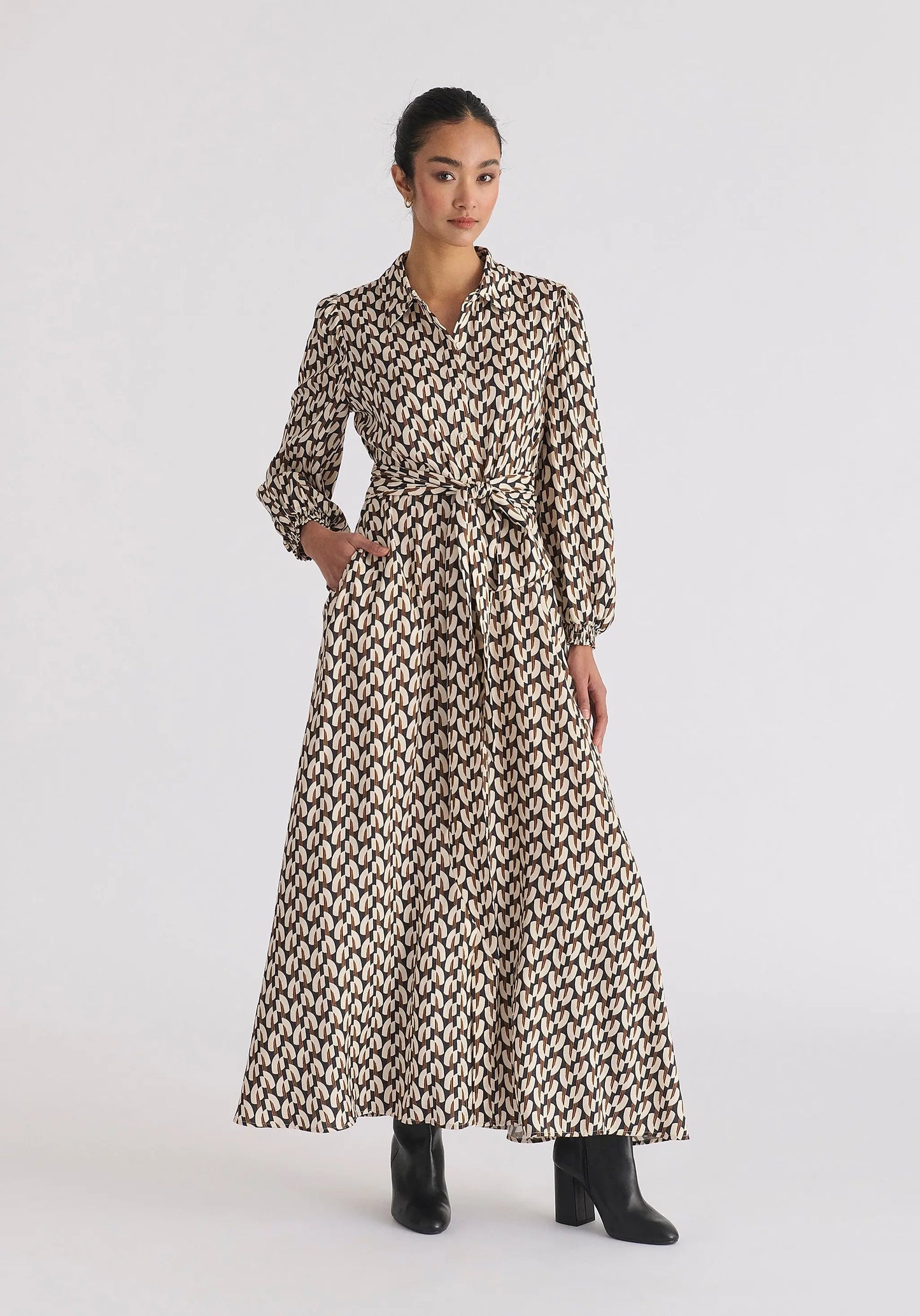 Geometric Print Maxi Shirt Dress Paisie
