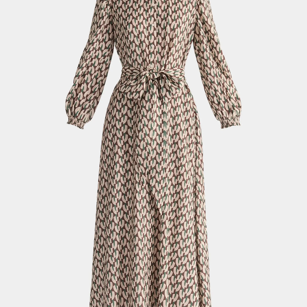 Geometric Print Maxi Shirt Dress Paisie