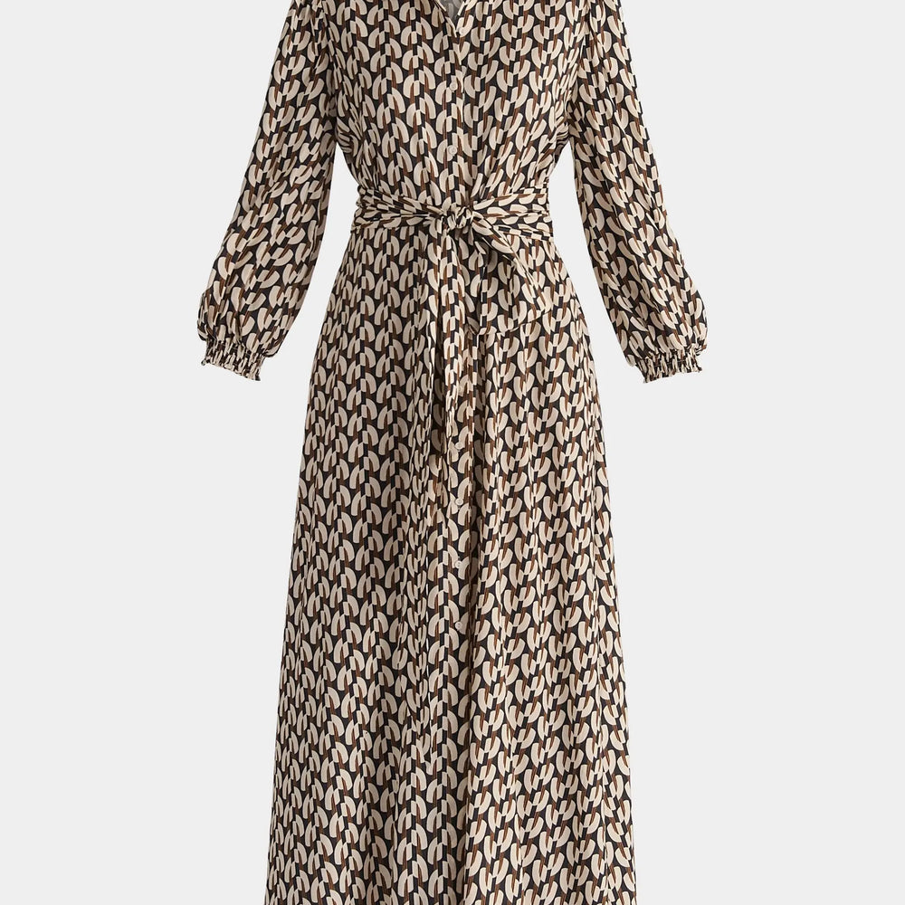 Geometric Print Maxi Shirt Dress Paisie