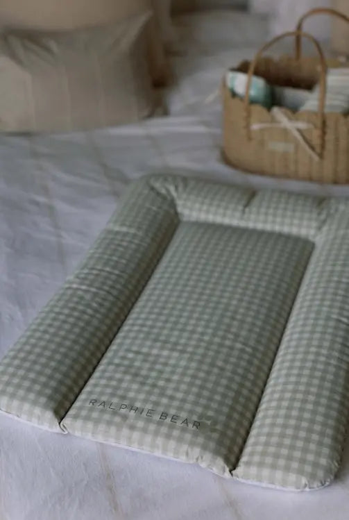 Gingham Sage Comfort Changing Mat Ralphie Bear