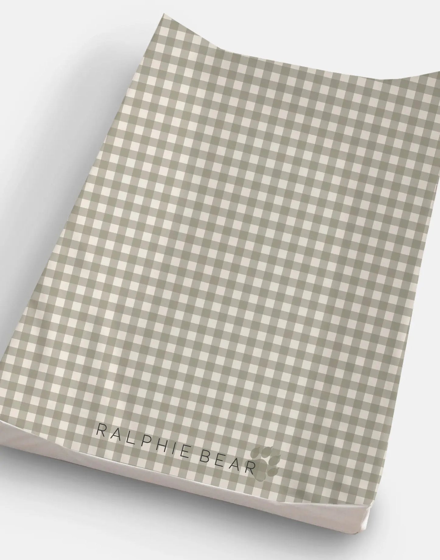 Gingham Sage Green Anti Roll Wedge Baby Changing Mat Ralphie Bear