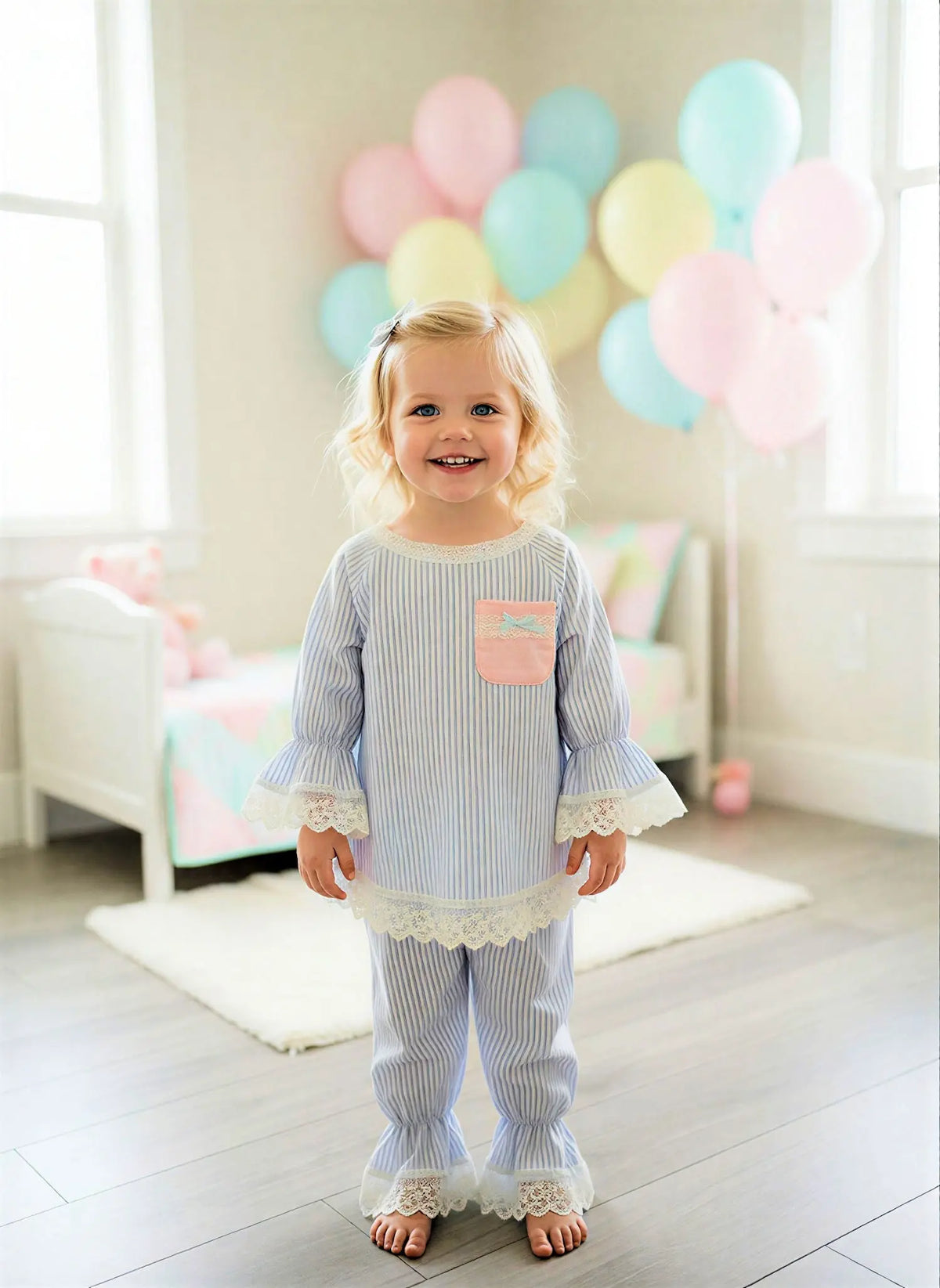 Girls Blue Stripe Soft Pyjama Trouser Set BEAU KiD
