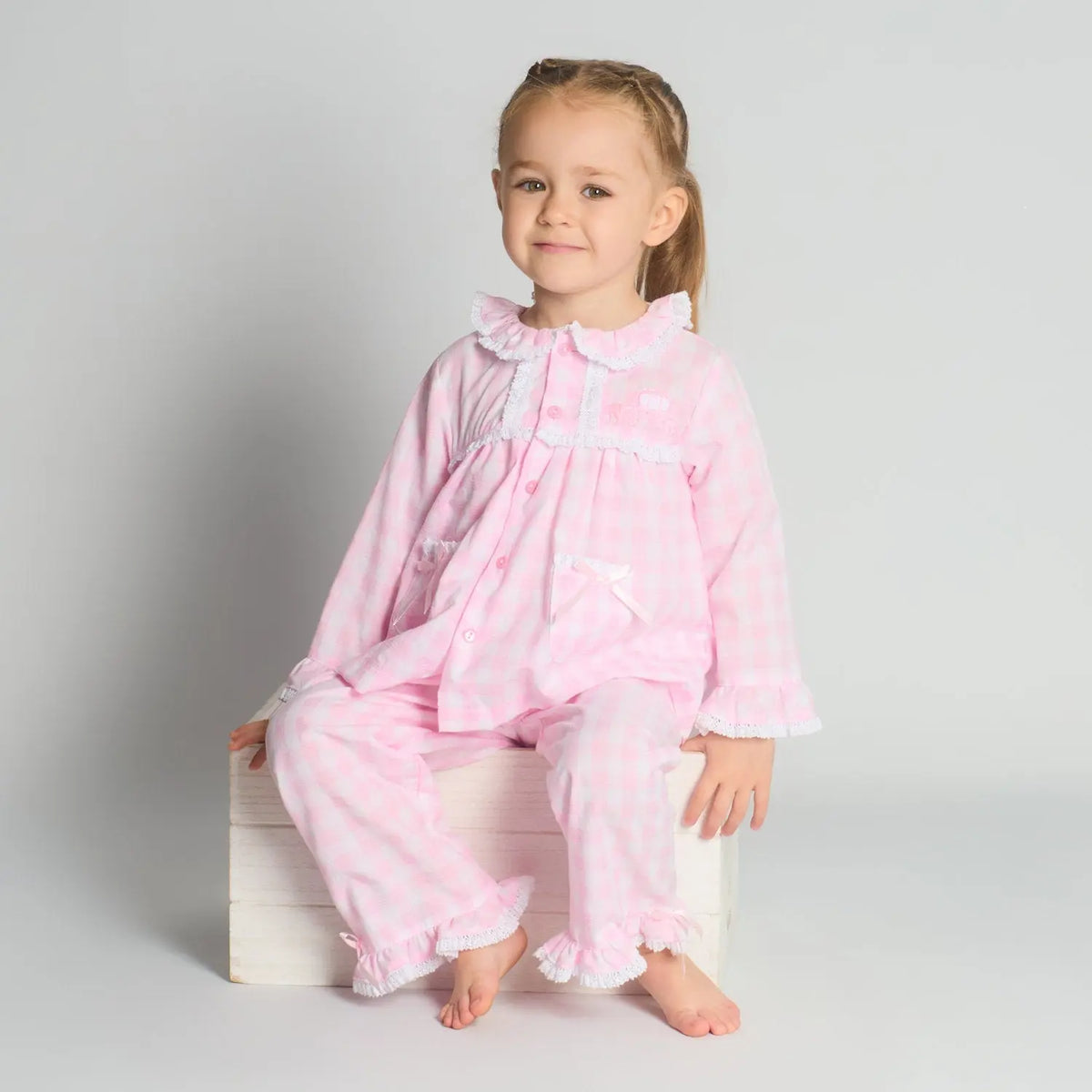 Girls Check Pyjama Trouser Set With Lace Trim BEAU KiD