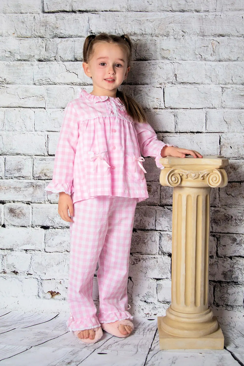 Girls Check Pyjama Trouser Set With Lace Trim BEAU KiD