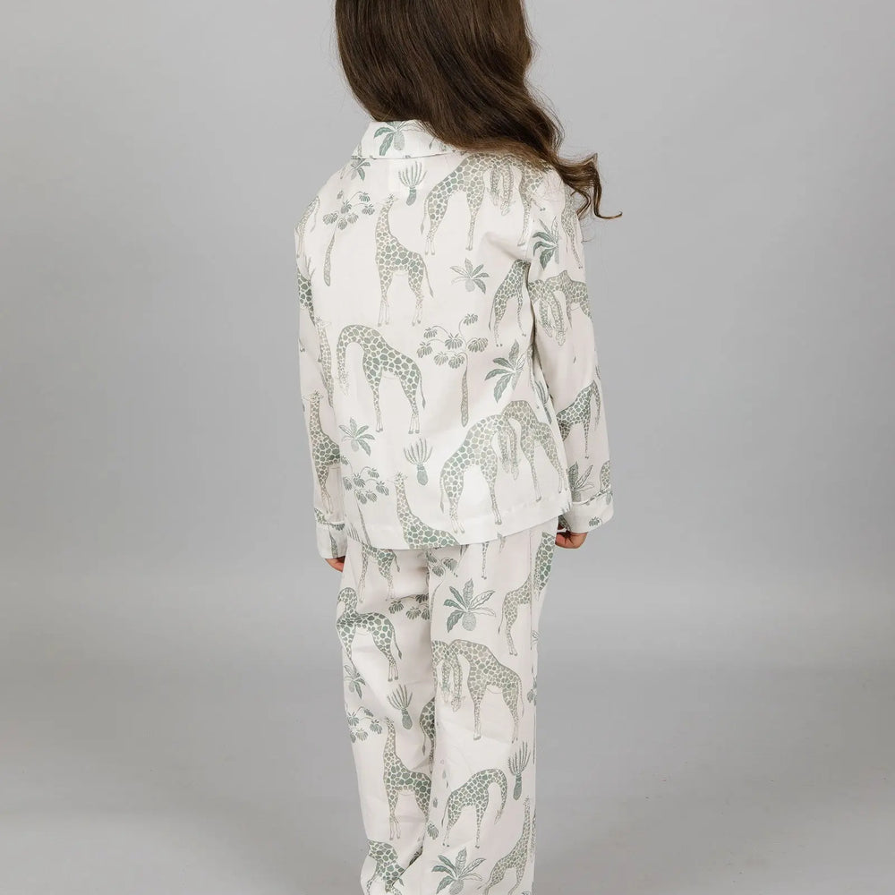 Girls Long Pyjamas - Green Giraffes Woodstock Laundry