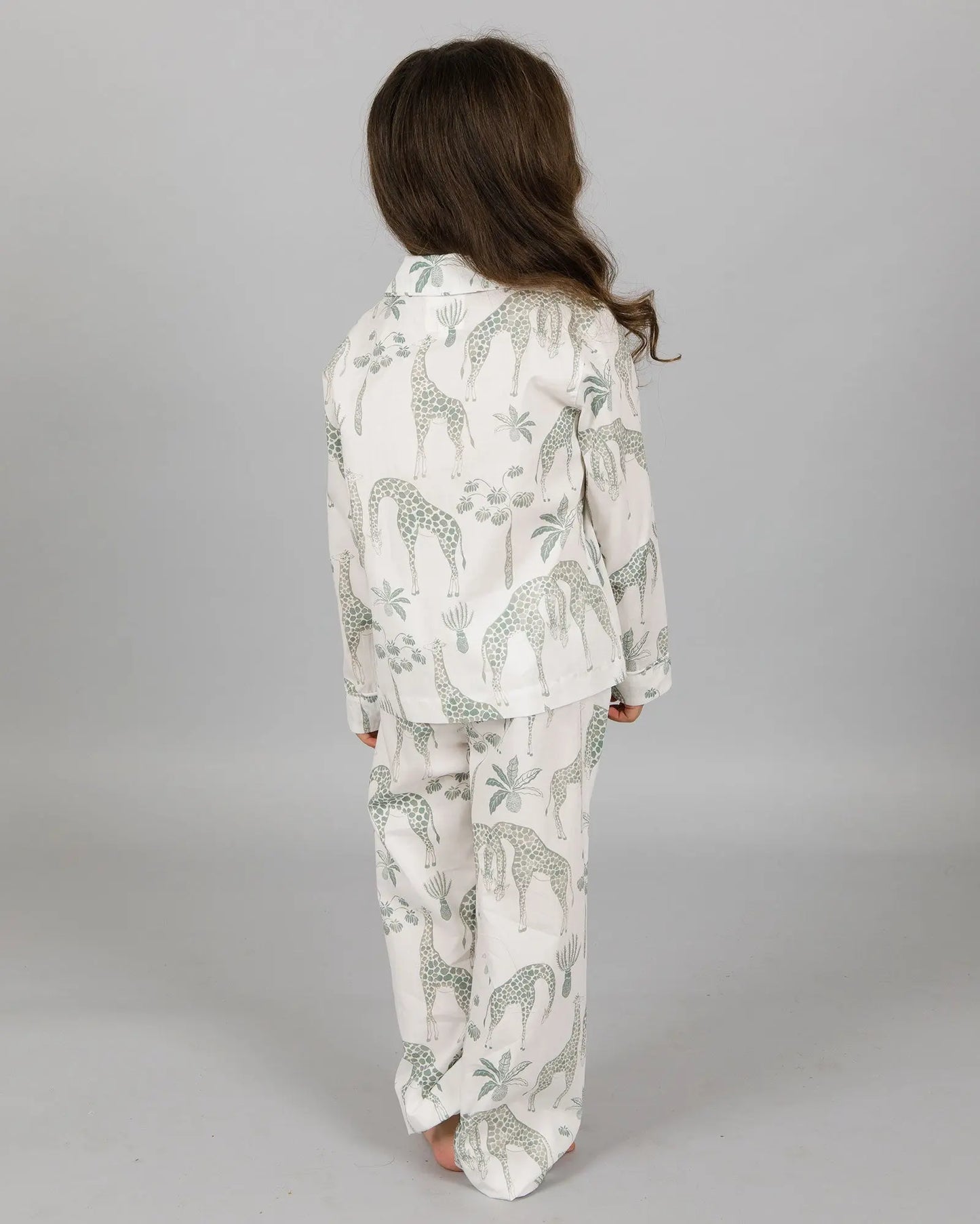 Girls Long Pyjamas - Green Giraffes Woodstock Laundry