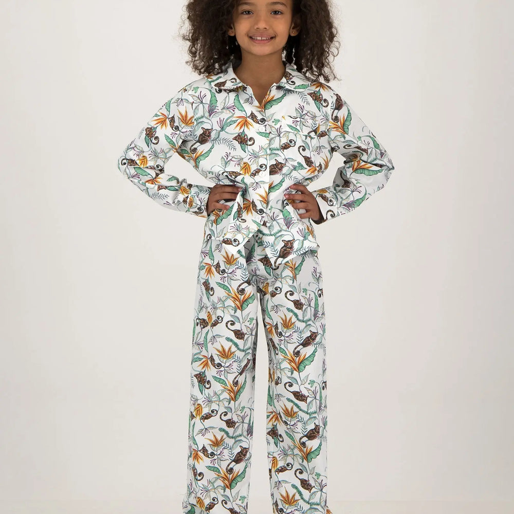 Girls Long Pyjamas - Night Monkeys White Woodstock Laundry
