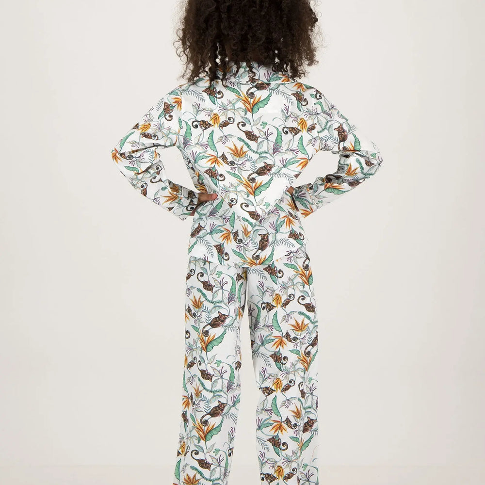 Girls Long Pyjamas - Night Monkeys White Woodstock Laundry