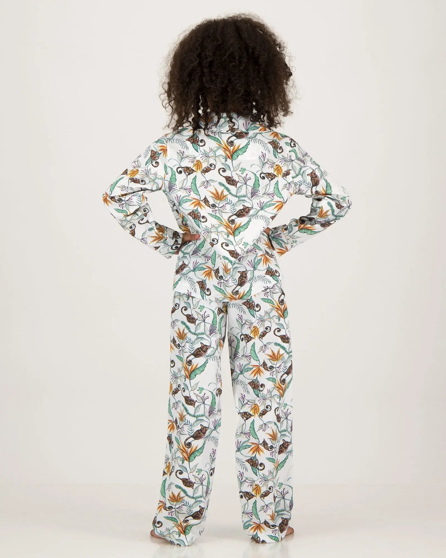 Girls Long Pyjamas - Night Monkeys White Woodstock Laundry