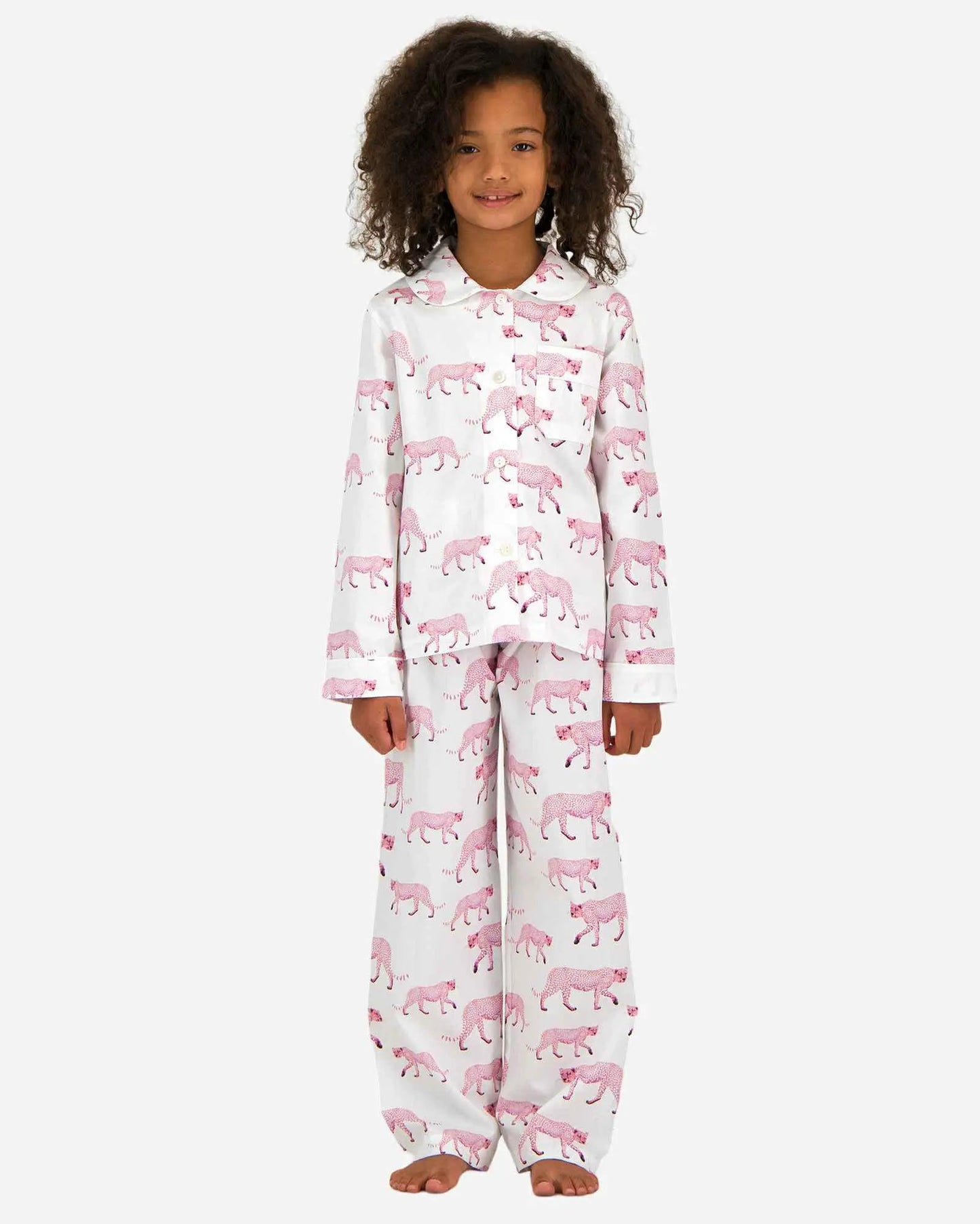 Girls Long Pyjamas - Pink Cheetah Woodstock Laundry