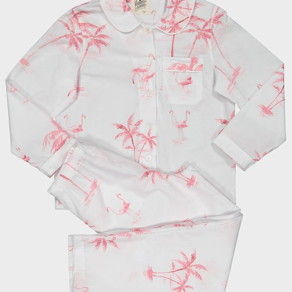 Girls Long Pyjamas - Pink palms Woodstock Laundry